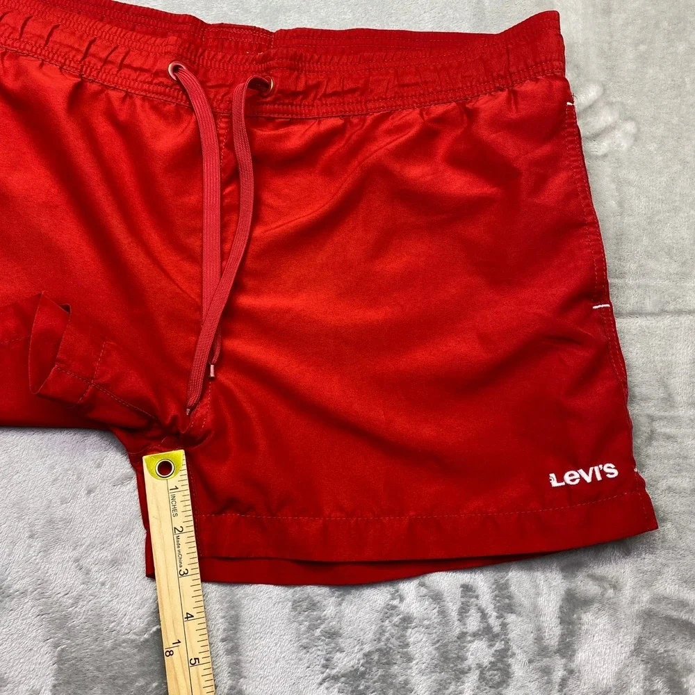 Levi's‎ Red Swim Trunks Men's Size Medium Elastic Waist Drawstring Logo Sz 38